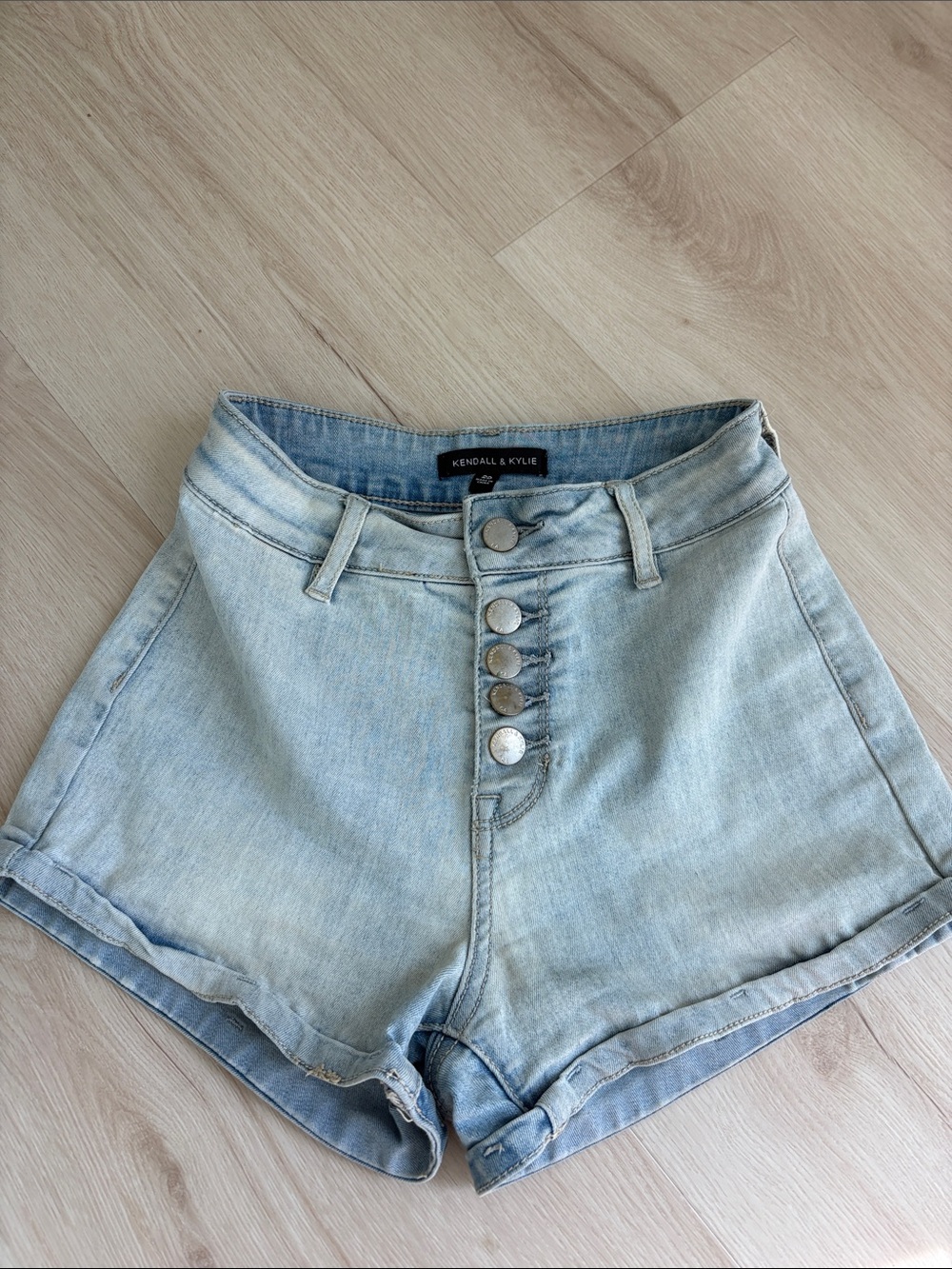 Kendall & Kylie Faded Light Blue High-Rise Button-Front Denim Shorts